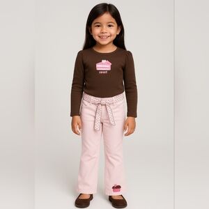 Gymboree Brown Top with Pink Cake Design